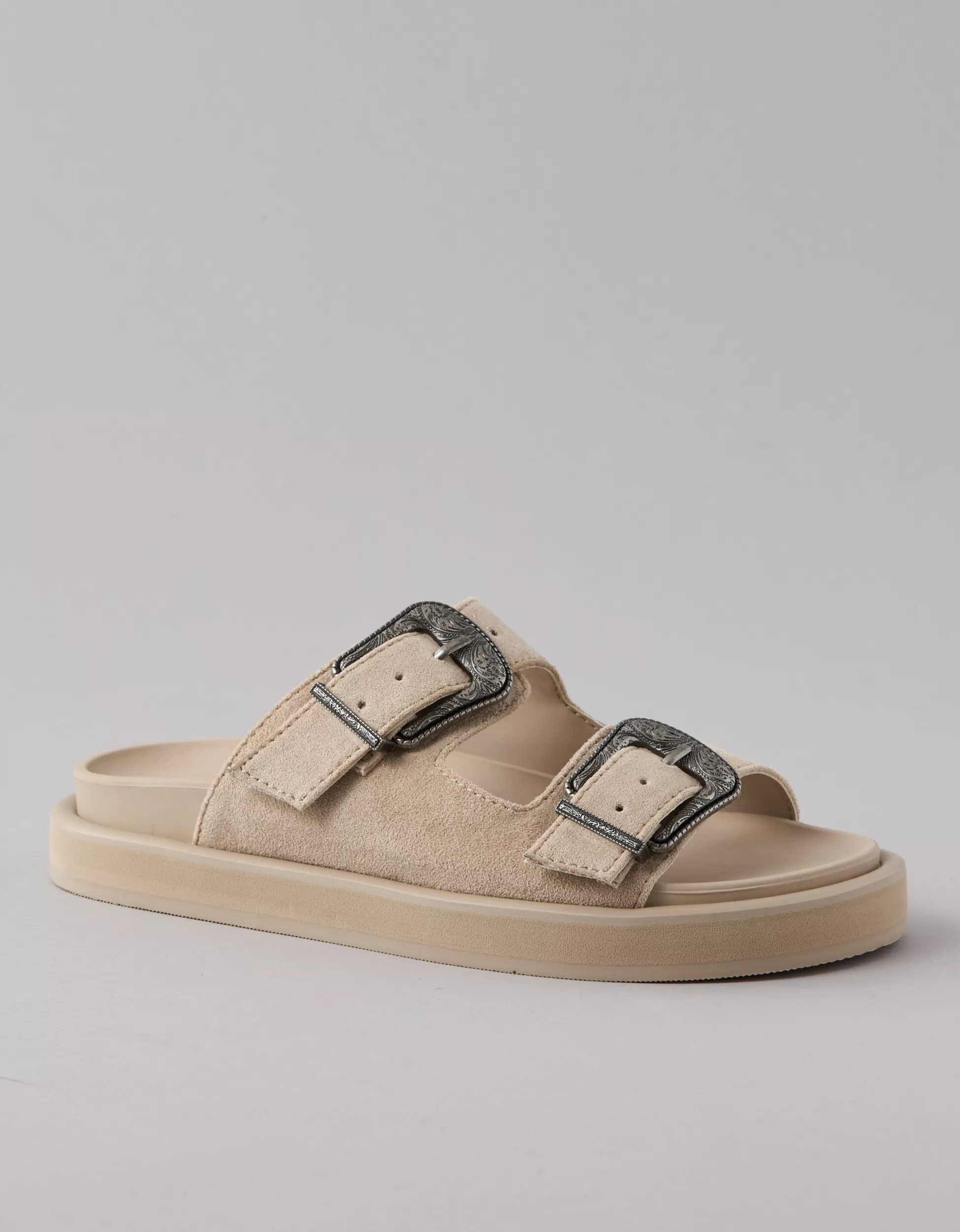 AE Western-Buckle Vegan Suede Sandal | American Eagle Outfitters (US & CA)