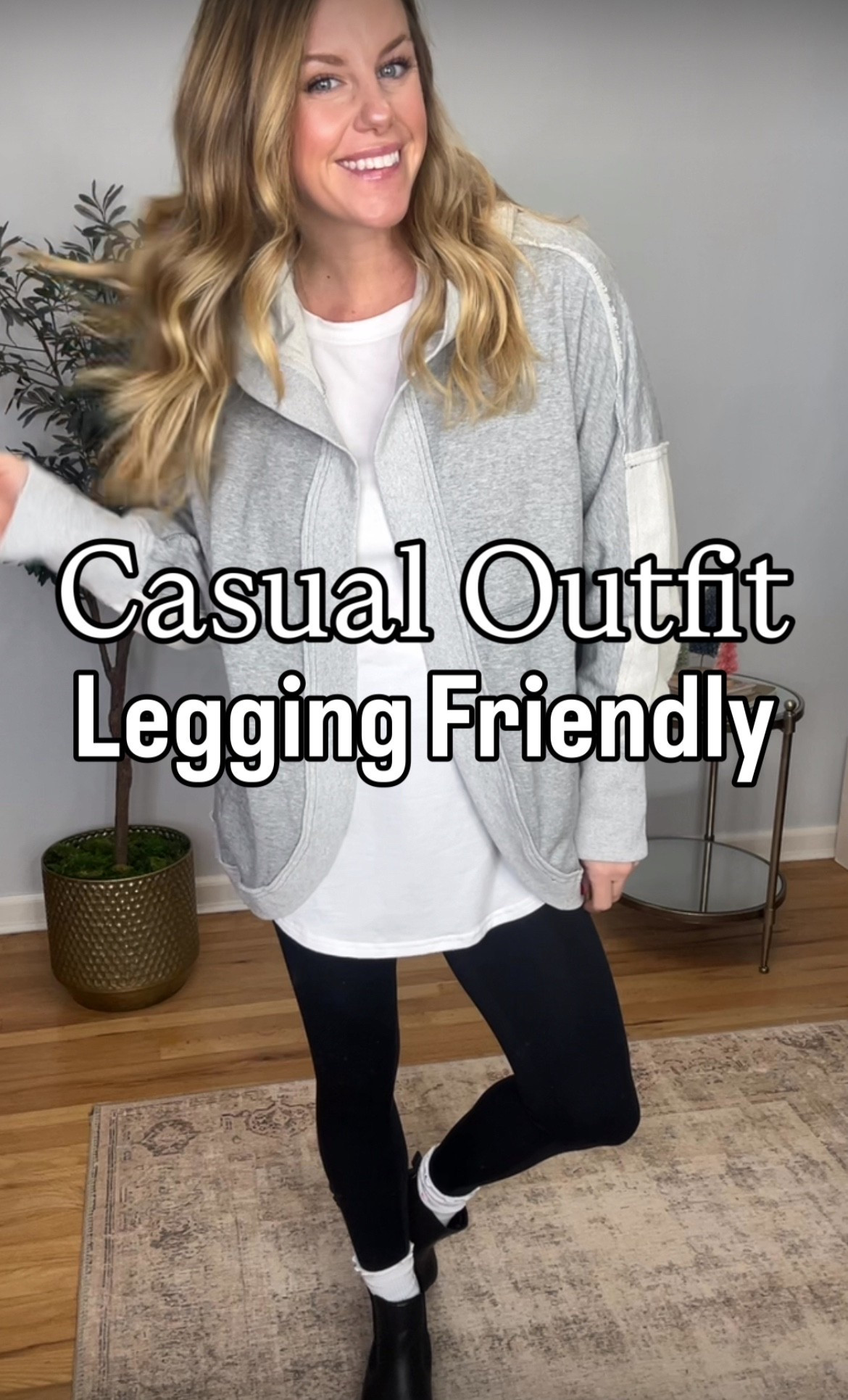Casual legging friendly outfit! Love this cardigan sweatshirt, size M, currently on sale for 20% off! 

#LTKSaleAlert #LTKFindsUnder50 #LTKFindsUnder100