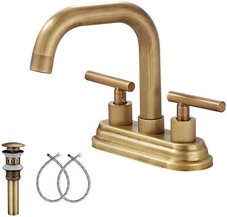 Bathroom Vanity Faucet GGStudy 2-Handles 4 Inches Centerset Bathroom Sink Faucet Antique Brass with  | Amazon (US)