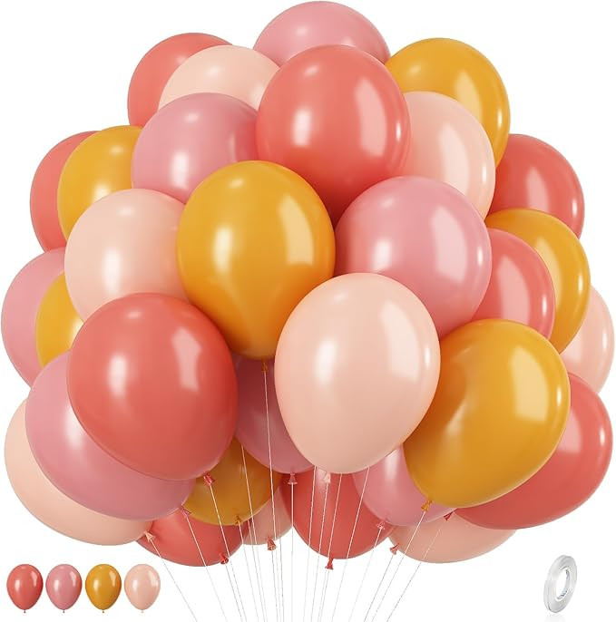 Pink and Yellow Balloons, 12 Inch Retro Blush Yellow Balloons, Dusty Pink Maca Orange Latex Ballo... | Amazon (US)
