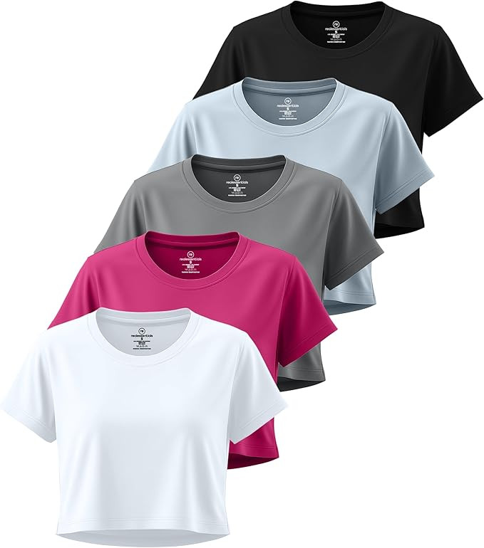 Real Essentials 5 Pack Crop Top Athletic Tee | Amazon (US)