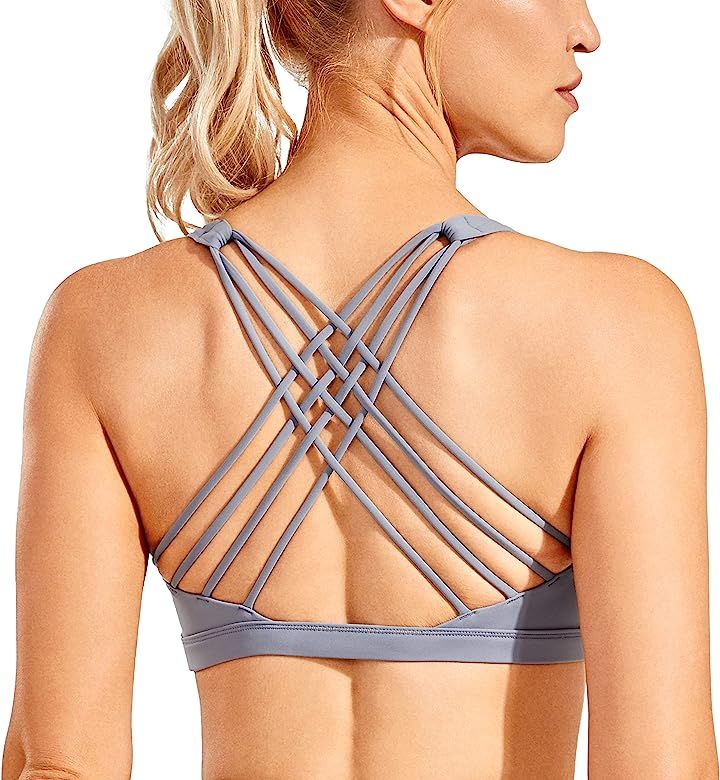 CRZ YOGA Strappy Sports Bras for Women - Criss Cross Back Sexy Wireless Padded Yoga Bra Cute Work... | Amazon (US)