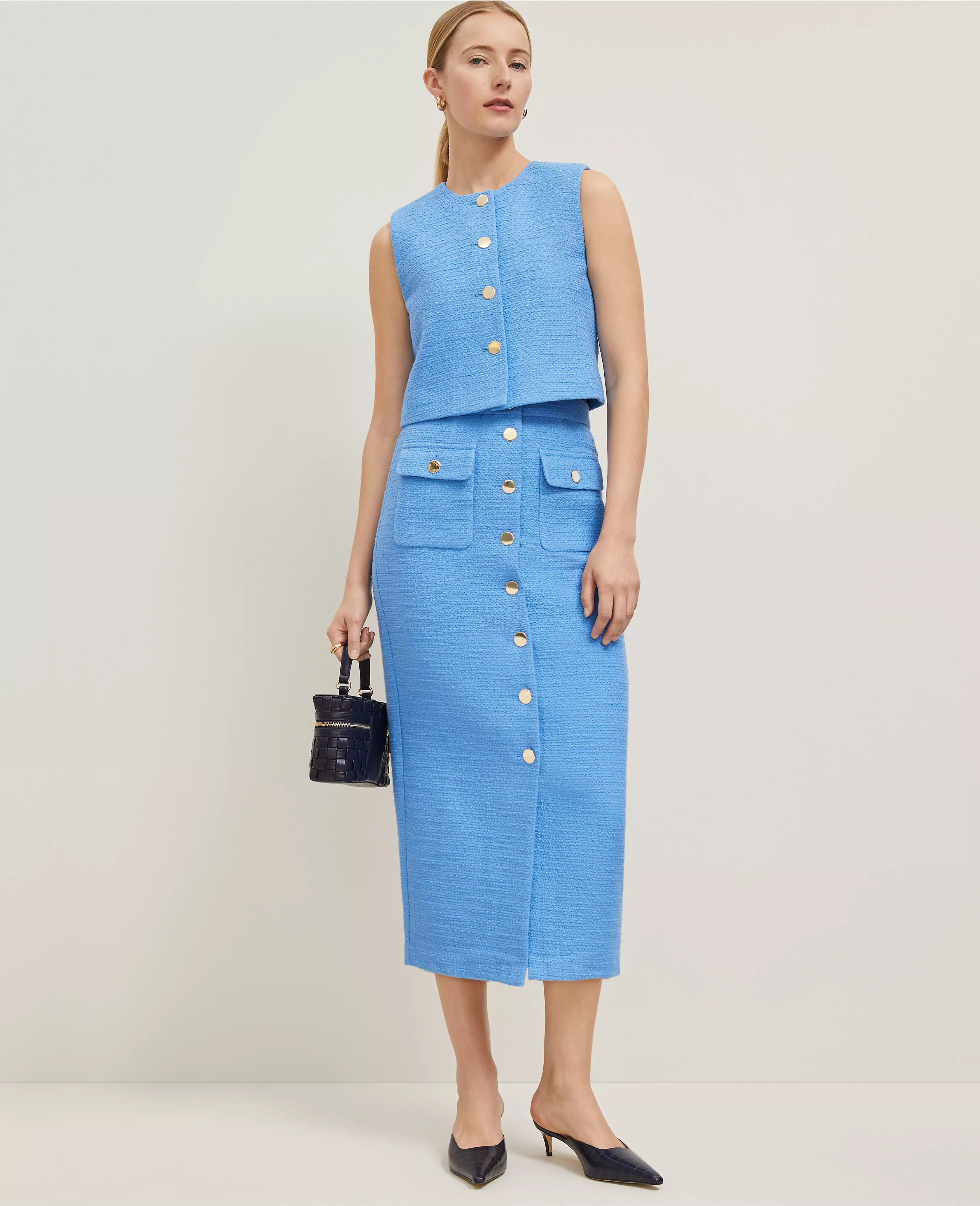 Tweed Button Column Skirt | Ann Taylor