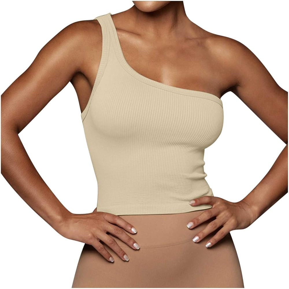 HGps8w Womens One Shoulder Tops Slim Fit Sleeveless Sexy Ribbed Shirts Blouse Summer Casual Crop ... | Amazon (US)