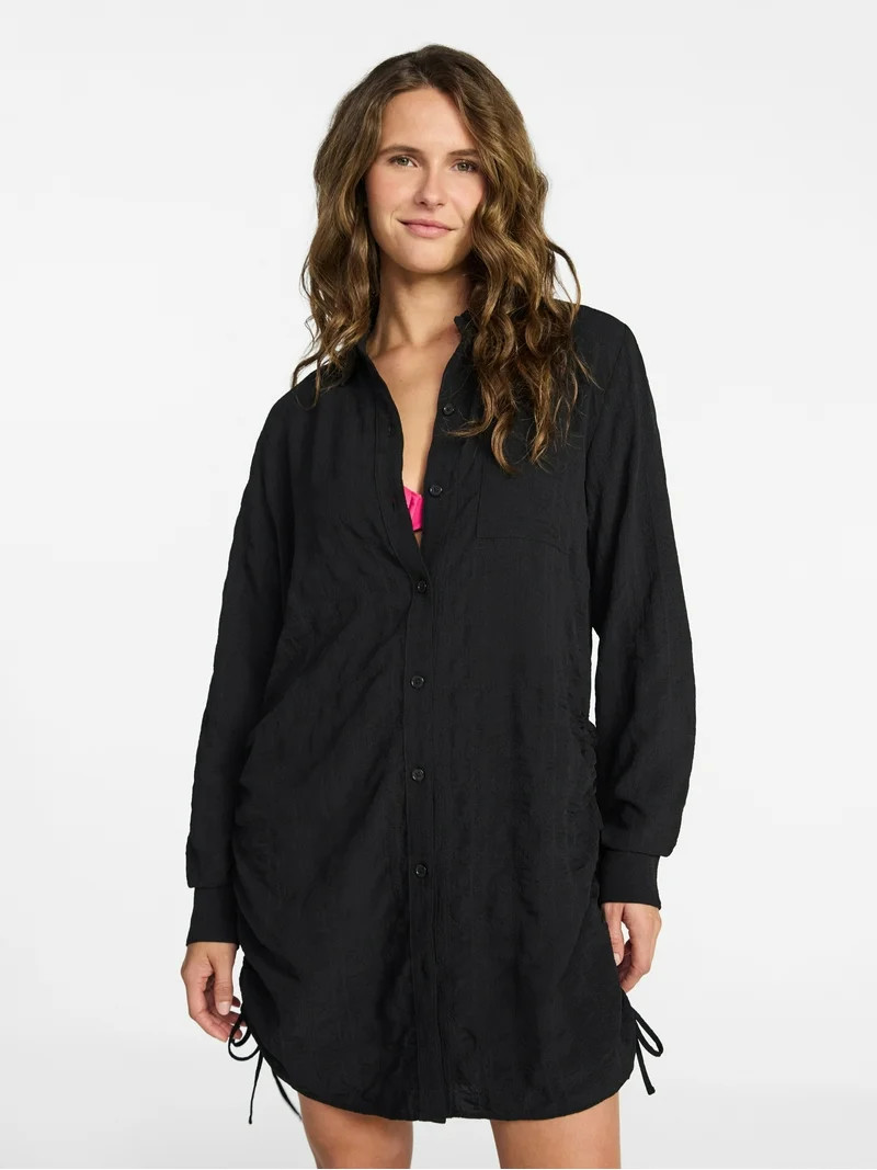 Time and Tru Women's and Women's Plus Size Essentials Convertible Button Down Shirt Coverup, Size... | Walmart (US)