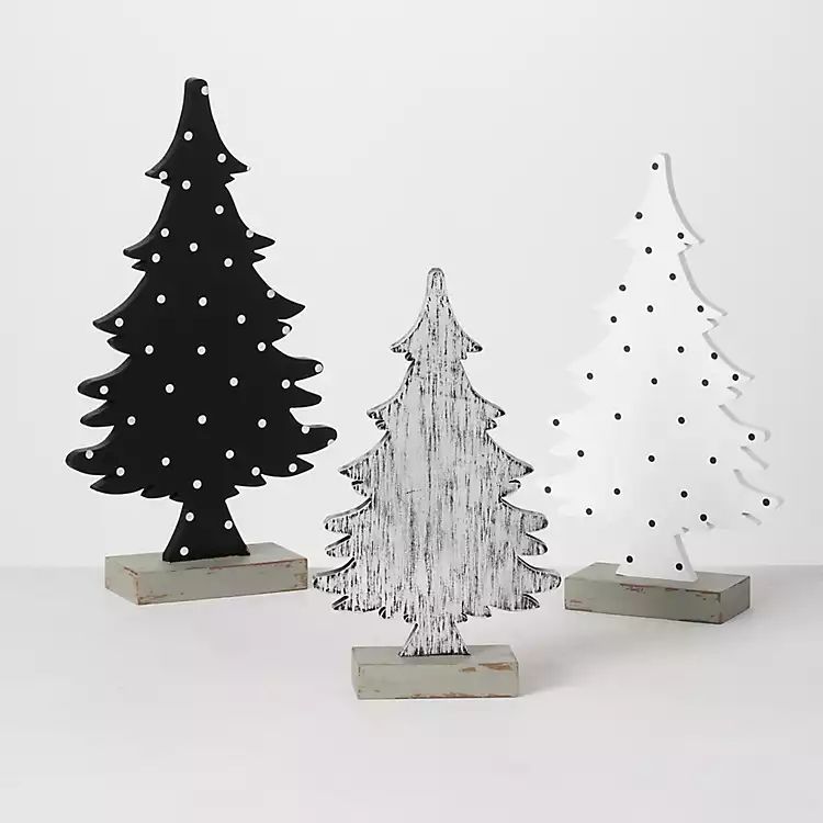 Gray Dotted 3-pc. Christmas Tabletop Tree Set | Kirkland's Home