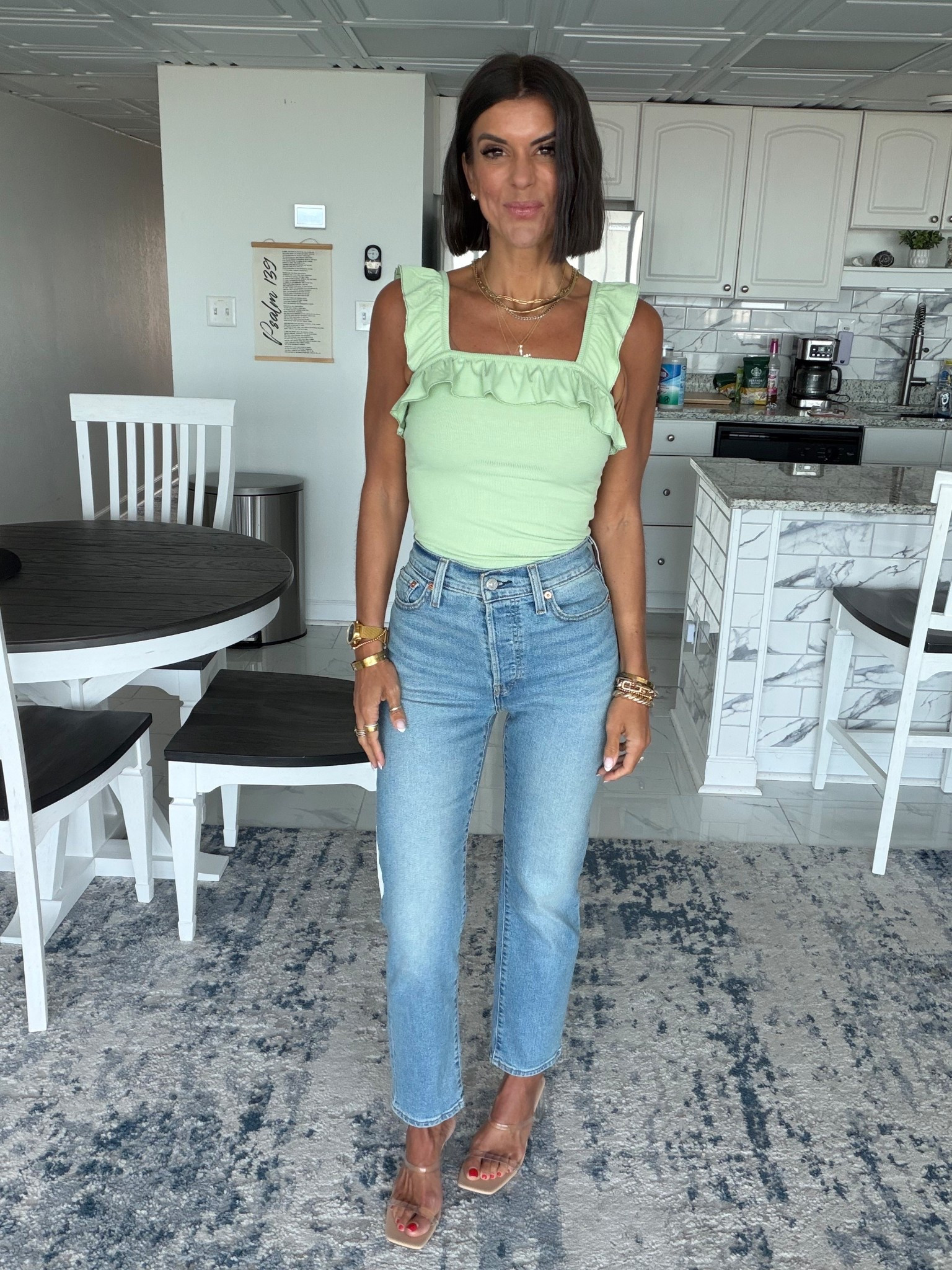 Size small in tank sized up one size in Levi jeans 

#LTKSeasonal