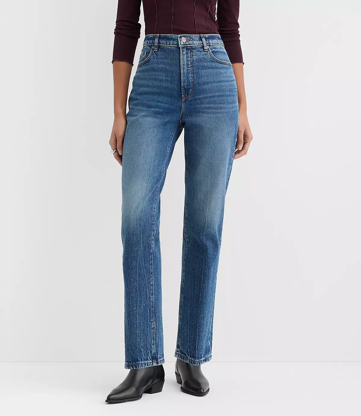 Rivete Tall High Rise Straight Jeans in Echo Wash | LOFT
