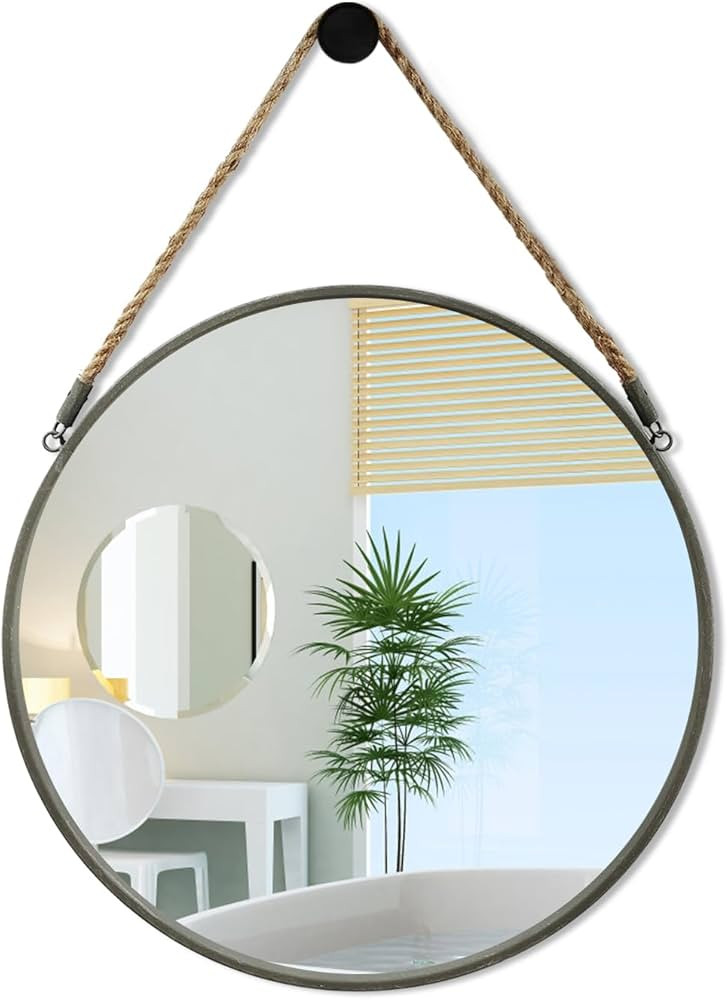 Round Mirror, Rope Hanging Mirror, 15 Inch Farmhouse Circle Wall Mirror for Bathroom Bedroom Livi... | Amazon (US)