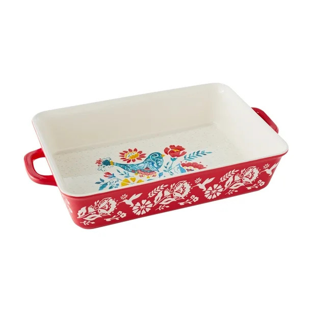 The Pioneer Woman Mazie 2-Piece Ceramic Red Rectangle Baker Set - Walmart.com | Walmart (US)