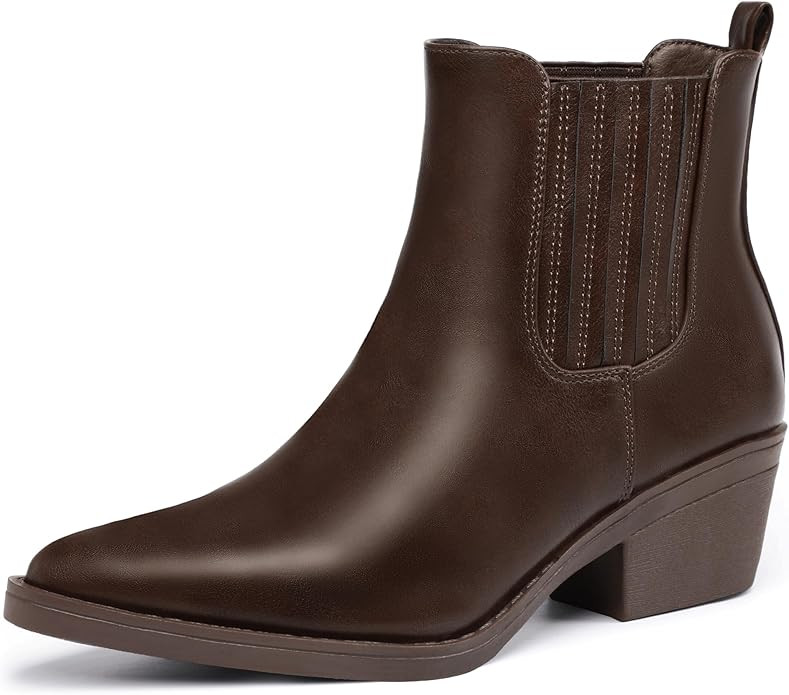 IDIFU IN2 Women's Chelsea Boots Pointed Toe Ankle Booties Low Short Chunky Block Heel Fall Boots ... | Amazon (US)