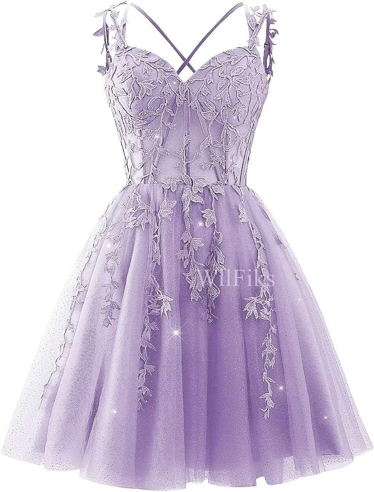 Lace Applique Corset Homecoming Dresses for Teens Sweetheart Sparkly Tulle Prom Dress Short A-Lin... | Amazon (US)