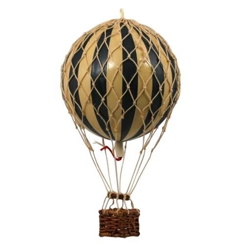 Ciara Modern Classic Brown Woven Basket Black Miniature Hot Air Balloon | Kathy Kuo Home