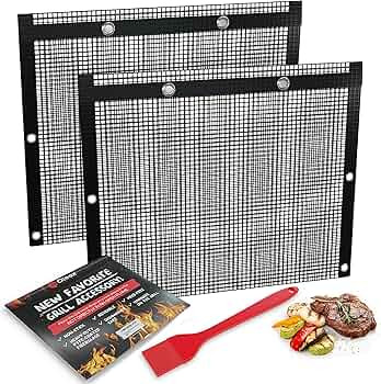 Oleex Non-Stick Large BBQ Grilling Bags + Basting Brush - Reusable PTFE Mesh Indoor Outdoor Charc... | Amazon (US)