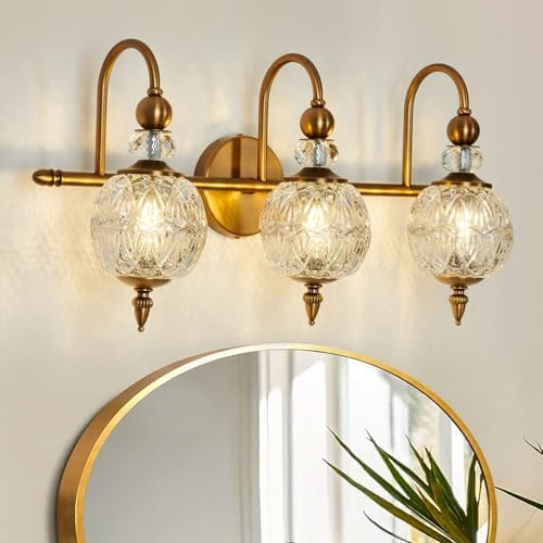 Vintage Bathroom Lights Fixtures Gold Vanity Light with Glass Globe LampShade 3 Light Mid Century... | Amazon (US)