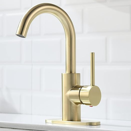 Single Handle Bar Sink Faucet 360° Swivel Spout Bathroom Sink Faucet with Deck Plate 4 Inch Cent... | Amazon (US)