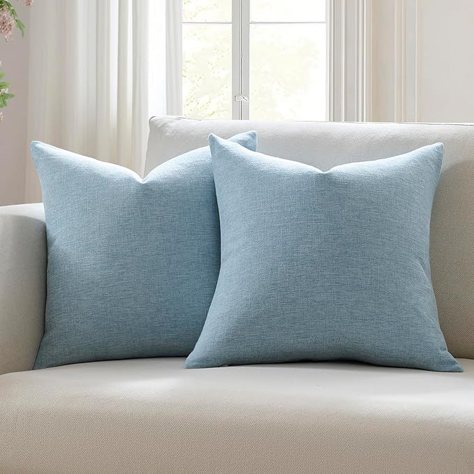 Meekio Set of 2 Light Blue Pillow Covers 22 x 22 Inch Farmhouse Boho Decorative Throw Pillow Cove... | Amazon (US)
