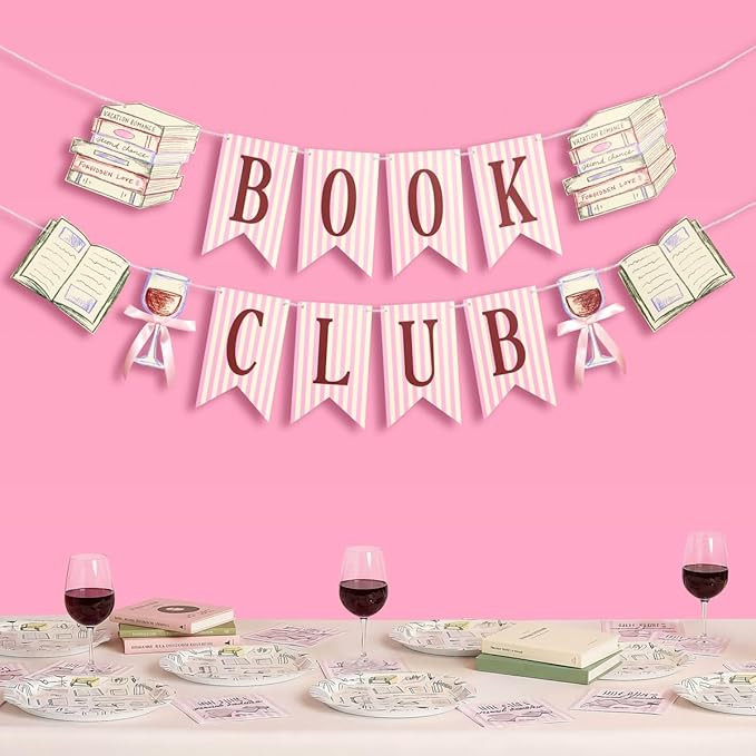xo, Fetti Book Club Banner | Girls Night Decor, Book Lover Party, Wine Night Decorations, Pink, L... | Amazon (US)