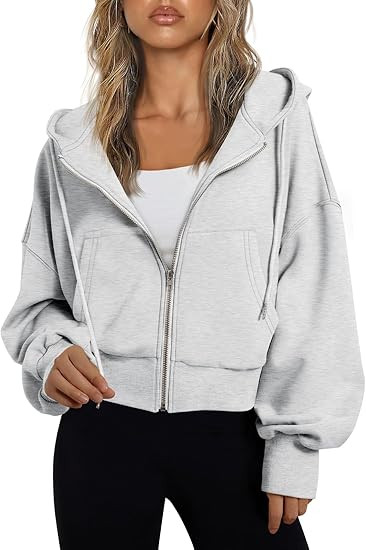 Trendy Queen Hoodies for Women Full Zip Up Cropped Sweatshirts Jackets Casual Comfy Gym Tops Fall... | Amazon (US)