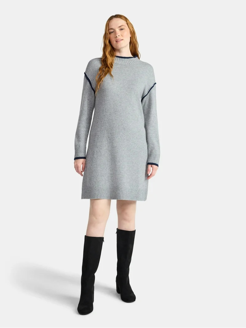 Time and Tru Women's Tipped Sweater Dress, Midweight, Sizes XS-XXXL | Walmart (US)
