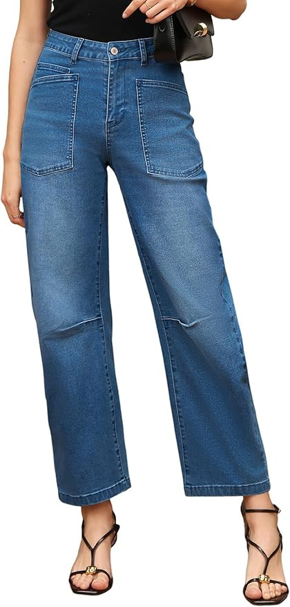 EVALESS Womens Baggy Barrel Jeans High Waisted Wide Leg Boyfriend Denim Ankle Pants | Amazon (US)