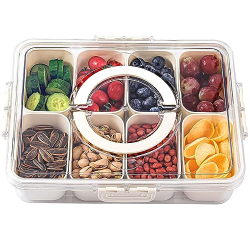 shopwithgreen Divided Serving Tray with Lid and Handle, Portable Snackle Box Charcuterie Container for Party, Veggies, Snack, Fruit, Nuts, Candy, Christmas Tray Snack Box for Entertaining, Picnic | Amazon (US)