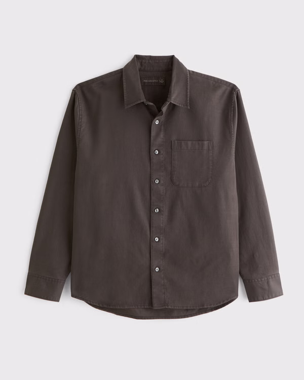 Long-Sleeve Garment Dye Button-Up Shirt | Abercrombie & Fitch (US)