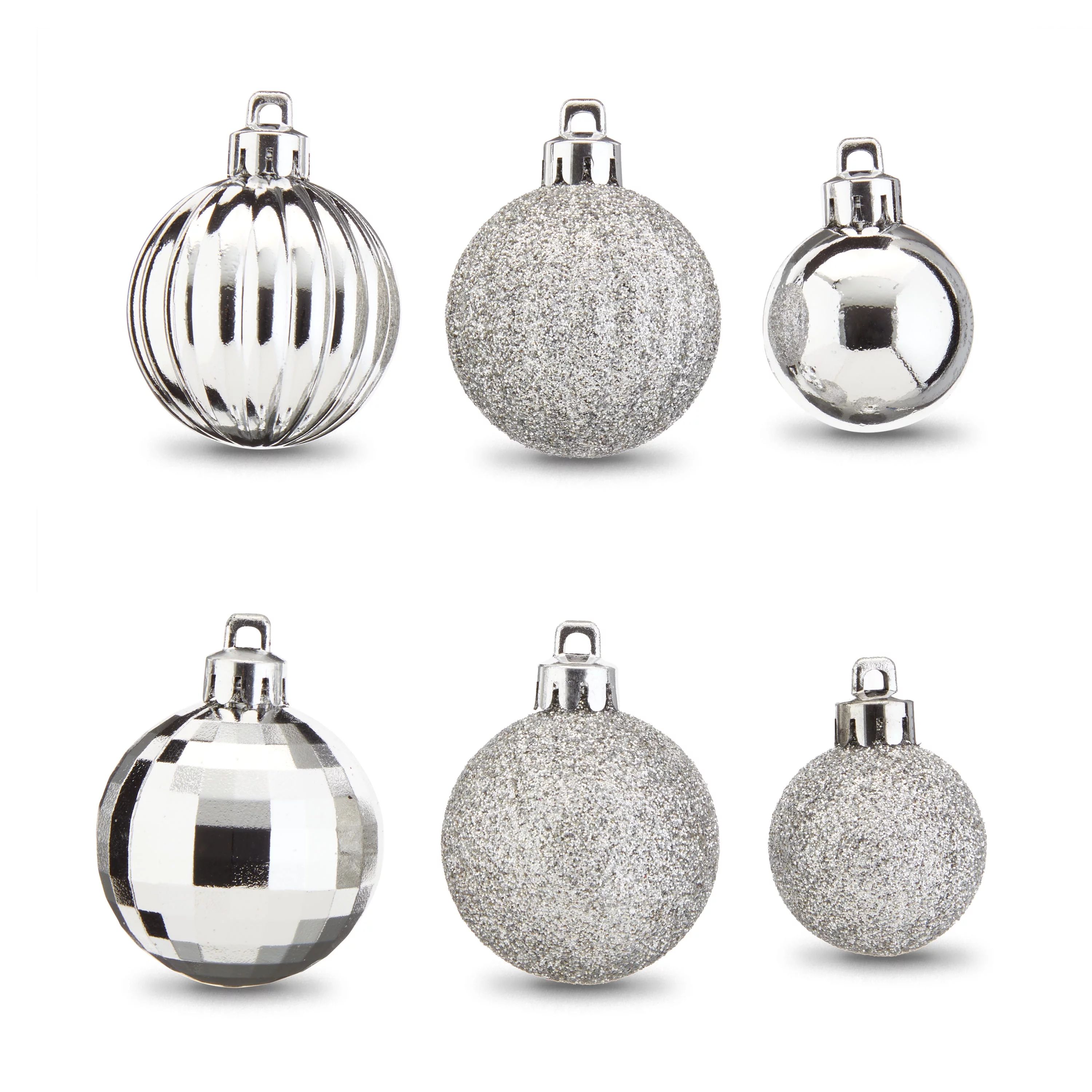 Holiday Time Multi-Textured Shatterproof Christmas Mini Ornaments, Silver, 20 Count | Walmart (US)