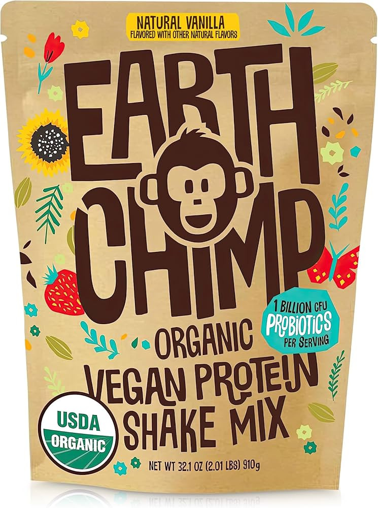 EarthChimp Organic Vegan Protein Powder - 26 Servings, 32 Oz - with Probiotics & Digestive Enzyme... | Amazon (US)