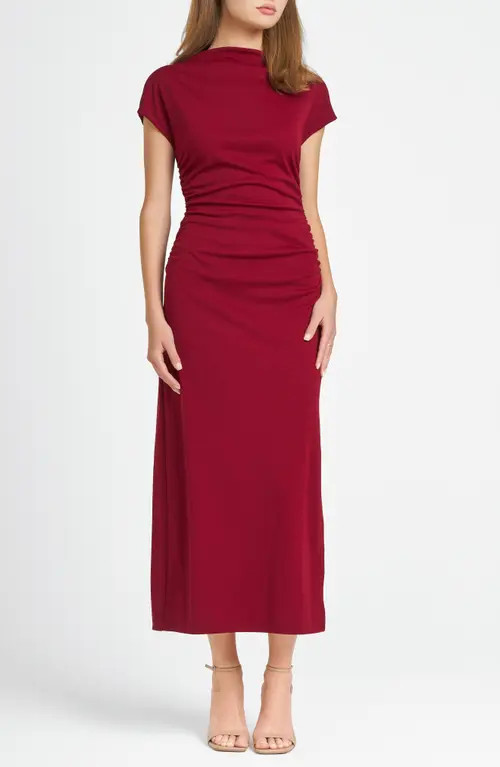 WAYF x CHÉRIE MADELEINE Versailles Ruched Dress in Bordeaux at Nordstrom, Size X-Large | Nordstrom