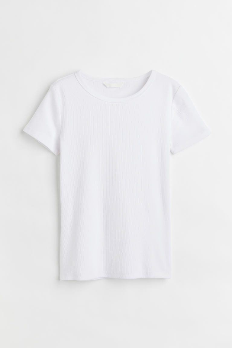 H & M - Ribbed Cotton T-shirt - White | H&M (US + CA)