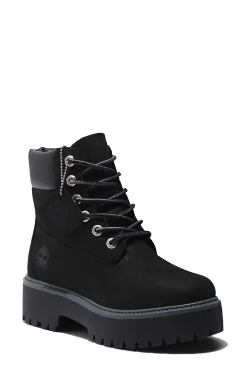 Timberland Stone Street 6-Inch Waterproof Lace-Up Leather Boot in Jet Black at Nordstrom, Size 9 | Nordstrom