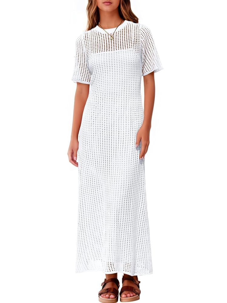 Fisoew Womens Swimsuit Cover Up Eyelet Dress Summer 2 Piece Hollow Out Maxi Dresses Vacation Beac... | Amazon (US)