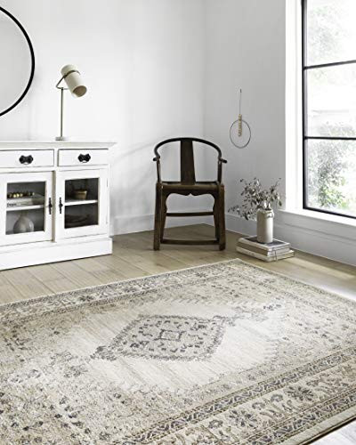 Loloi Teagan Collection TEA-02 Oatmeal/Ivory 6'-7" x 9'-2" Area Rug, Large, Soft Neutral Rug, High-Traffic for Living Room, Bedroom, Home Office, Dining Area | Amazon (US)