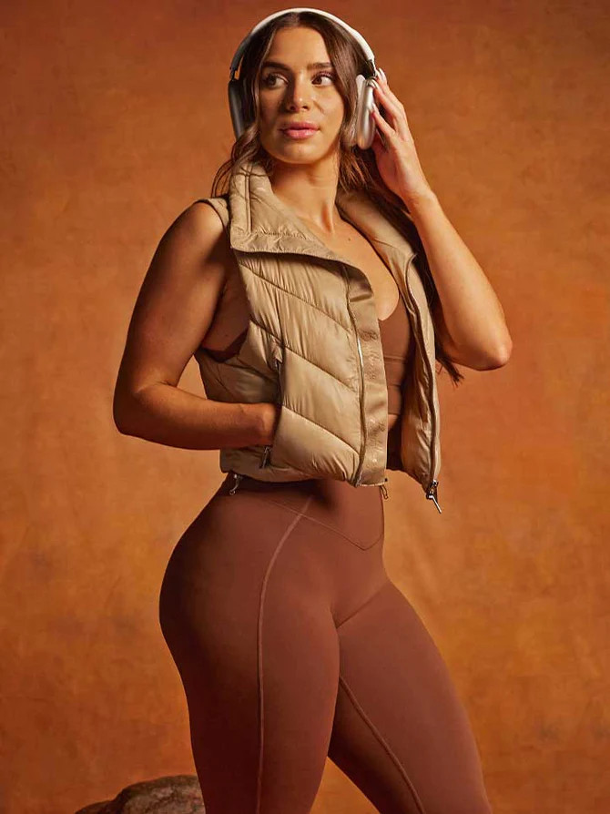 Cinch Waist Puffer Vest - Beige | Buffbunny