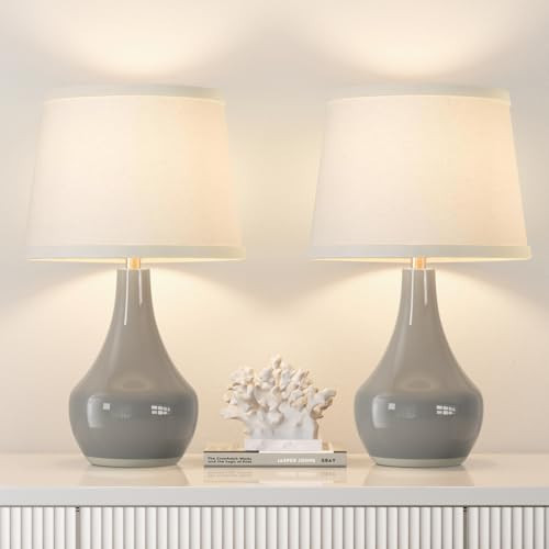 Seealle Modern Ceramic Table Lamps for Night Stands - Bedside Lamps Set of 2 for Nightstand, 19.4" Grey Bedroom Lamp for Living Room Cute Desk End Table Office Guest Room Dresser Rocker Swtich | Amazon (US)