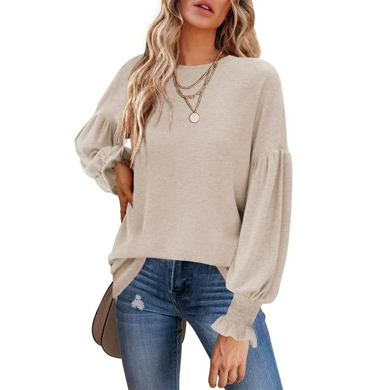 ONTNO Blouse for Women Fashion Round Neck Lantern Sleeves Top S-XXL | Walmart (US)