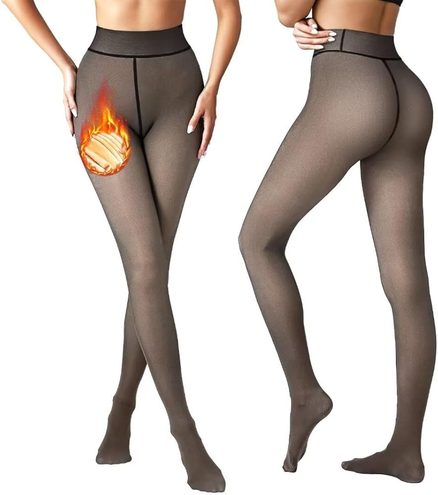 Vertvie Fleece Lined Tights Women Crotch One Seam Line Warm Sheer Pantyhose Fake Translucent Ther... | Amazon (US)