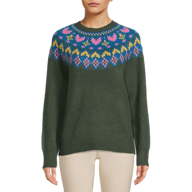 Time and Tru Women's Intarsia Sweater - Walmart.com | Walmart (US)