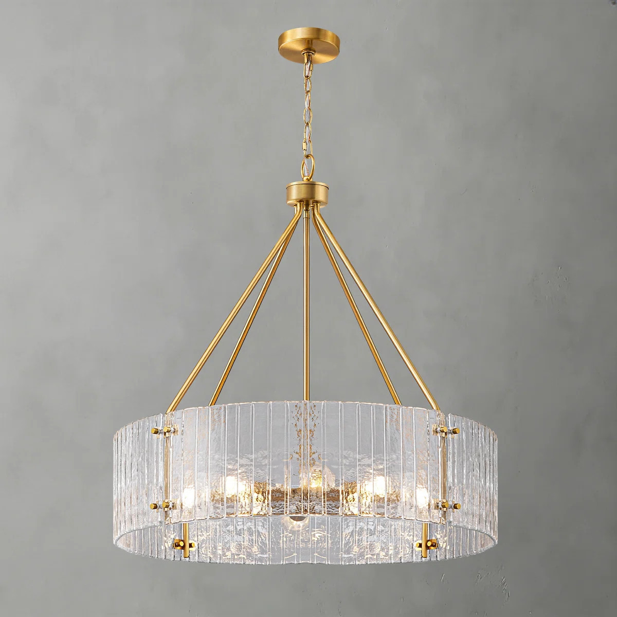 30" 8-light Dimmable Gold Drum Chandelier With Clear Ribbed Glass | Wayfair North America