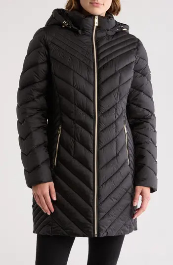 Michael Kors Hooded Chevron Quilted Long Puffer Jacket | Nordstromrack | Nordstrom Rack