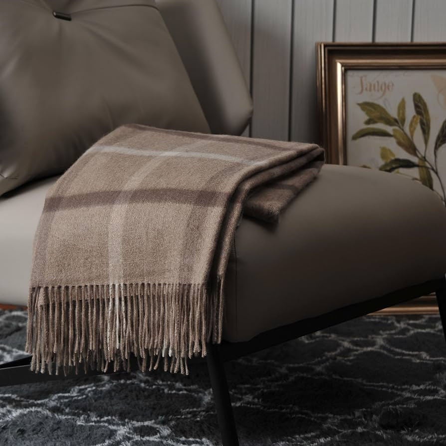 EP Mode 100% Pure Cashmere Throw Blanket for Sofa, Neutral Windowpane | Amazon (US)