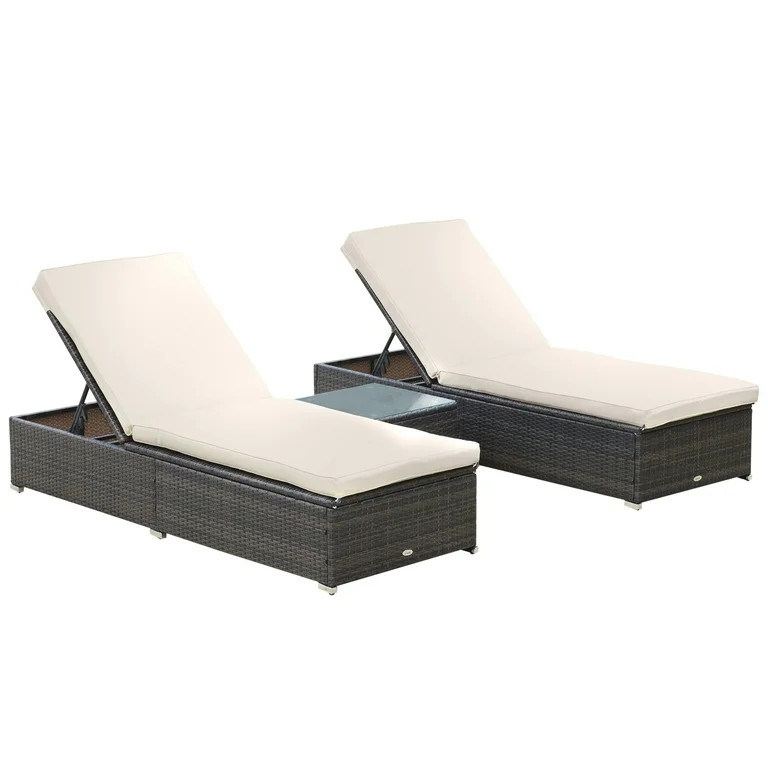 Outsunny 3-Piece Wicker Patio Chaise Lounge Set w/ 5 Backrest Angles | Walmart (US)