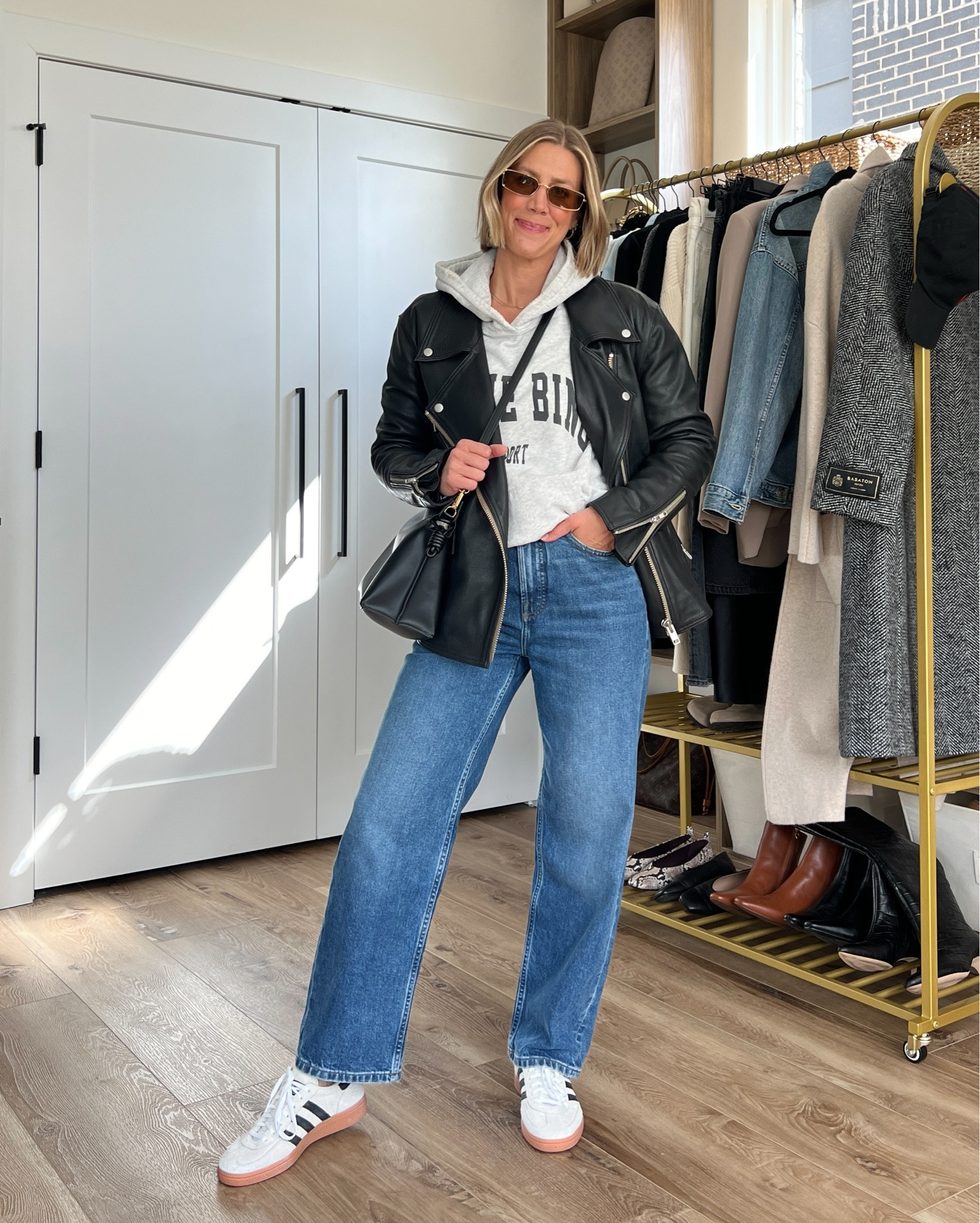 Wearing small sweatshirt, jeans 26/regular, small leather jacket, sneakers tts 

#LTKFindsUnder100 #LTKOver40 #LTKStyleTip