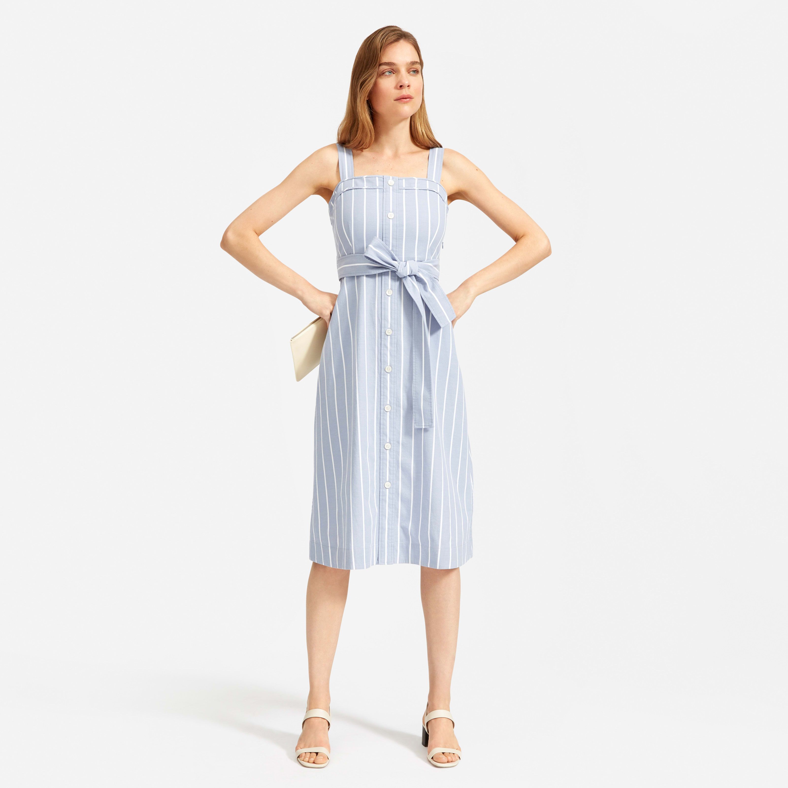Women's Cotton Weave Tank Dress by Everlane in Blue / White Wide Stripe, Size 16 | Everlane