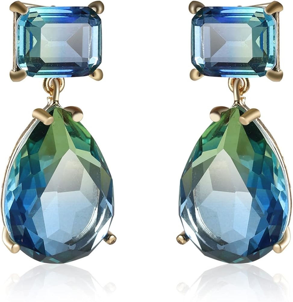 Crystal Earrings CXUEMH Teardrop Earrings for Women Blue and Green Dangle Earrings Elegant Earrin... | Amazon (US)
