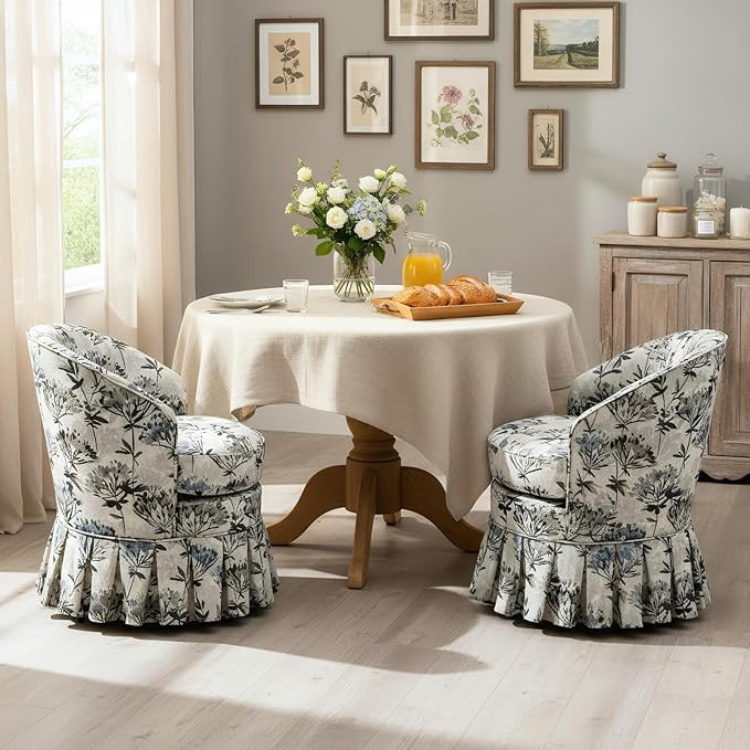 chairus Upholstered Dining Chairs Set of 2, Linen Barrel Dining Room Chairs with Pleated Skirt & ... | Amazon (US)