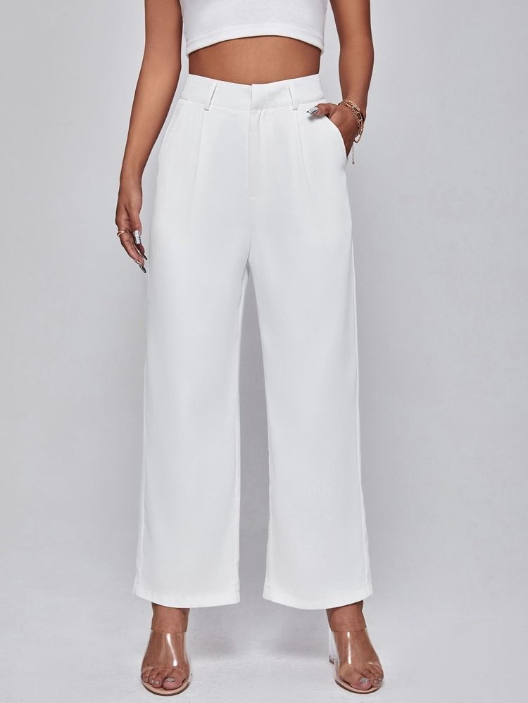 SHEIN PETITE Solid Wide Leg Pants | SHEIN