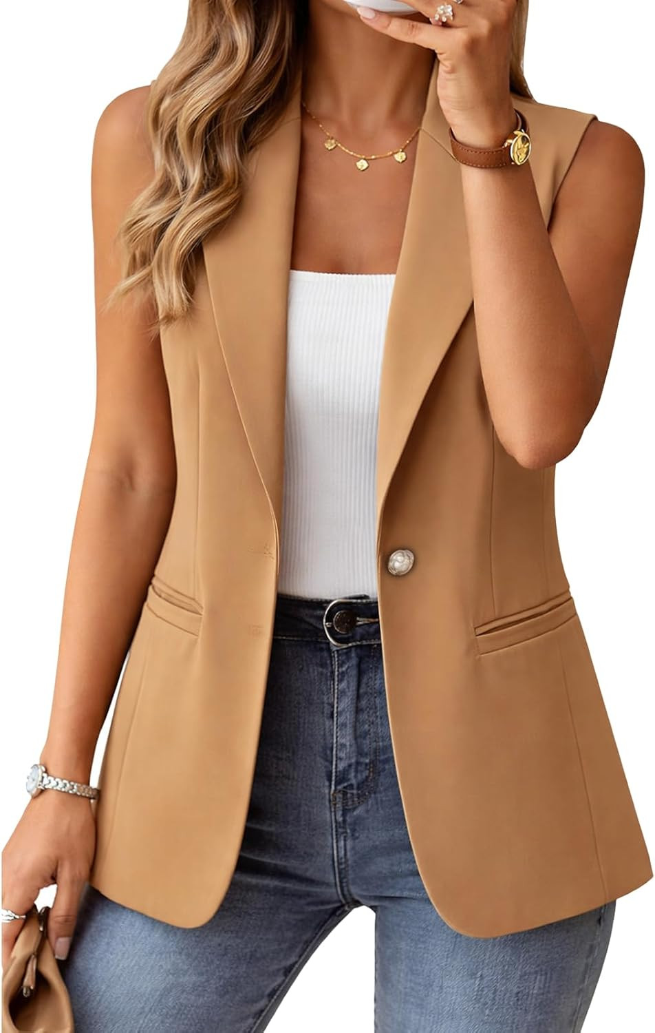 Women's Sleeveless Blazer Vest Open Front Lightweight Casual Jacket | Amazon (US)
