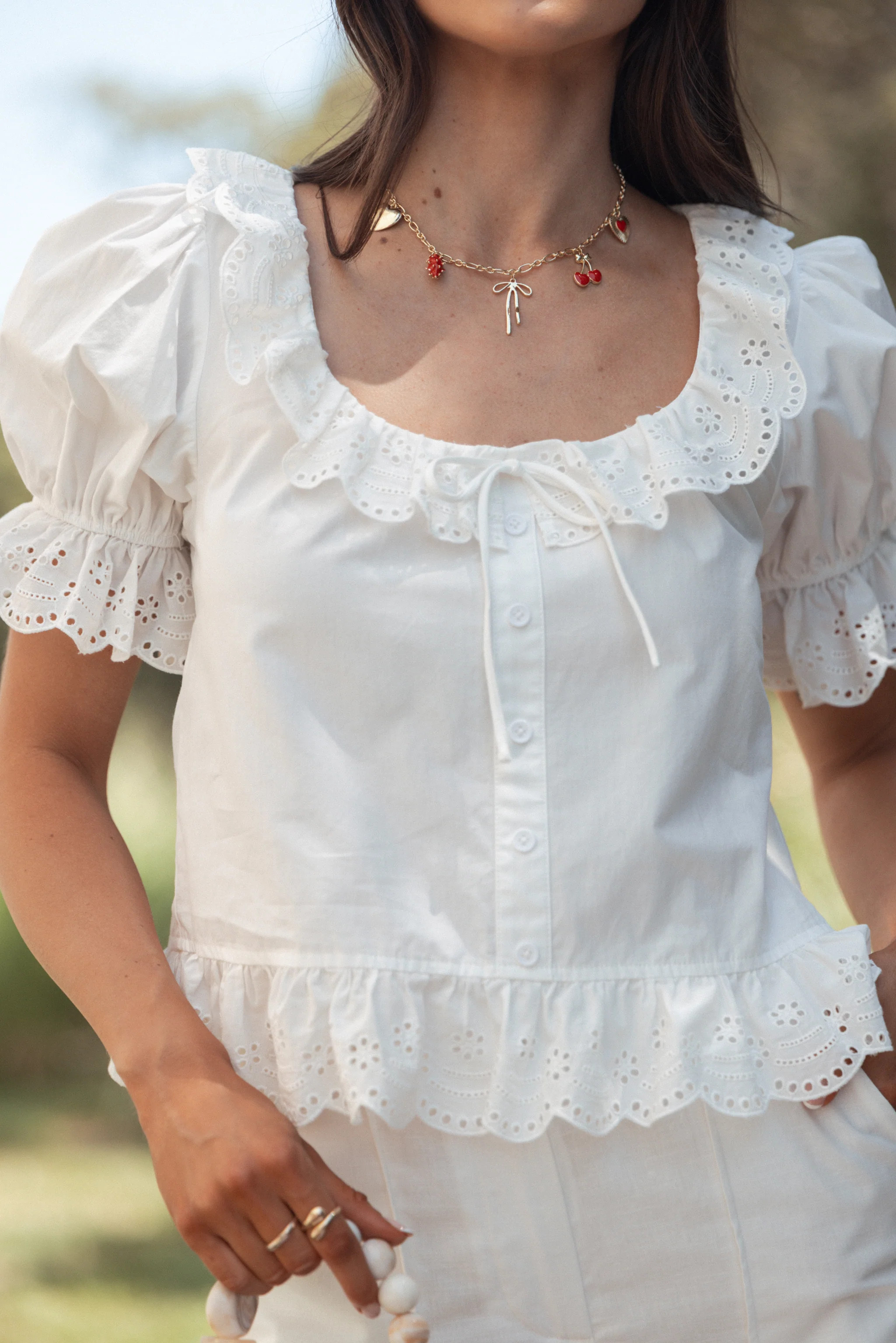 Anouk Button Through Top - White | Petal & Pup (US)